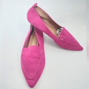 Lulus Emmy Hot Pink Faux Suede Pointed Loafers Flats Shoes Slip On Preppy sz 8